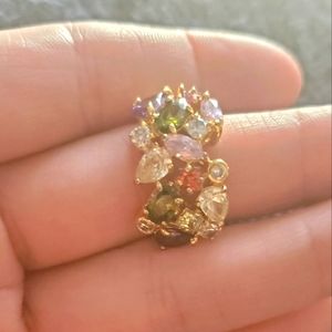 Size 7, vintage, gold tone, multi color stone costume ring